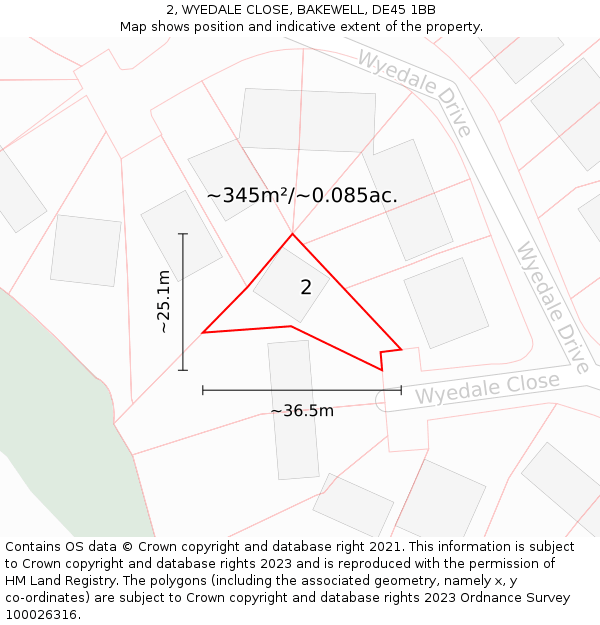 2, WYEDALE CLOSE, BAKEWELL, DE45 1BB: Plot and title map