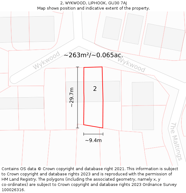 2, WYKWOOD, LIPHOOK, GU30 7AJ: Plot and title map