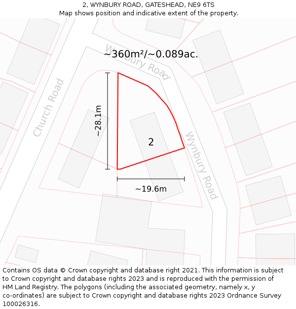 2, WYNBURY ROAD, GATESHEAD, NE9 6TS: Plot and title map