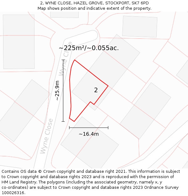 2, WYNE CLOSE, HAZEL GROVE, STOCKPORT, SK7 6PD: Plot and title map