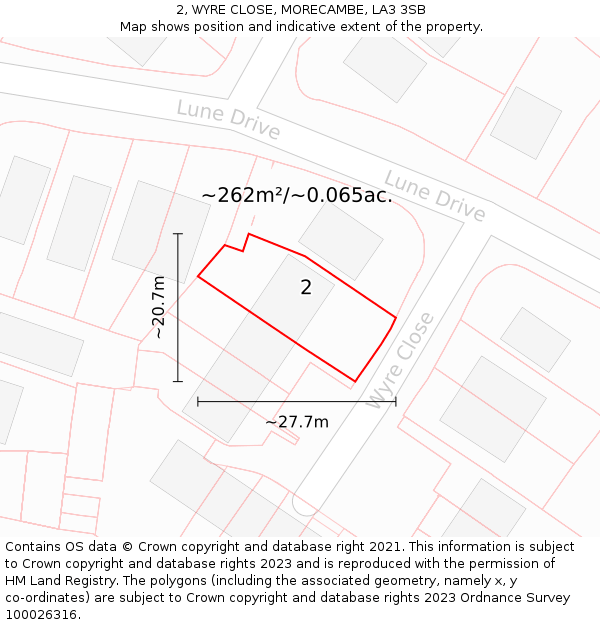 2, WYRE CLOSE, MORECAMBE, LA3 3SB: Plot and title map