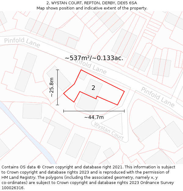 2, WYSTAN COURT, REPTON, DERBY, DE65 6SA: Plot and title map