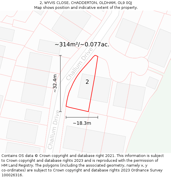 2, WYVIS CLOSE, CHADDERTON, OLDHAM, OL9 0QJ: Plot and title map
