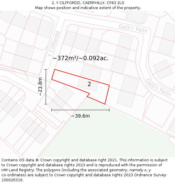 2, Y CILFFORDD, CAERPHILLY, CF83 2LS: Plot and title map