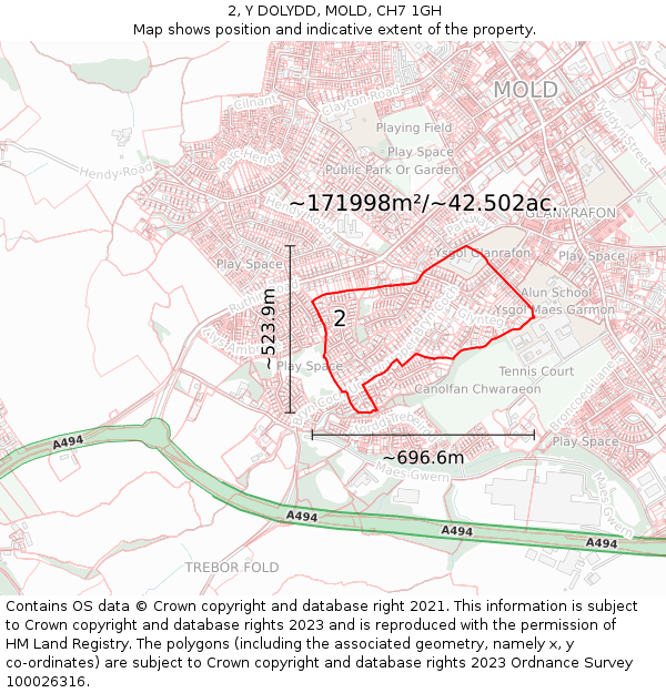 2, Y DOLYDD, MOLD, CH7 1GH: Plot and title map