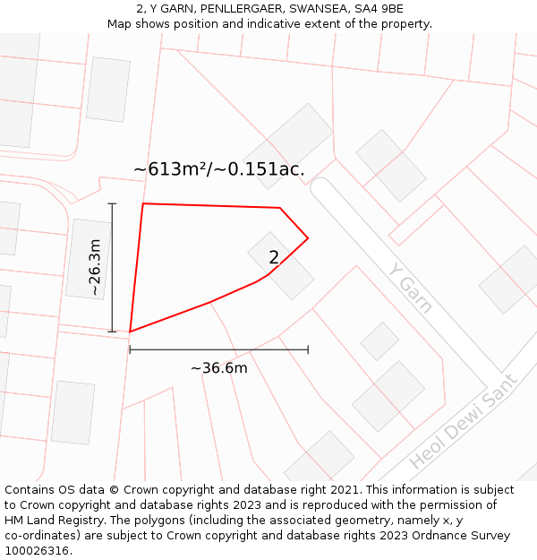 2, Y GARN, PENLLERGAER, SWANSEA, SA4 9BE: Plot and title map