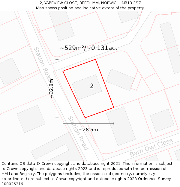 2, YAREVIEW CLOSE, REEDHAM, NORWICH, NR13 3SZ: Plot and title map