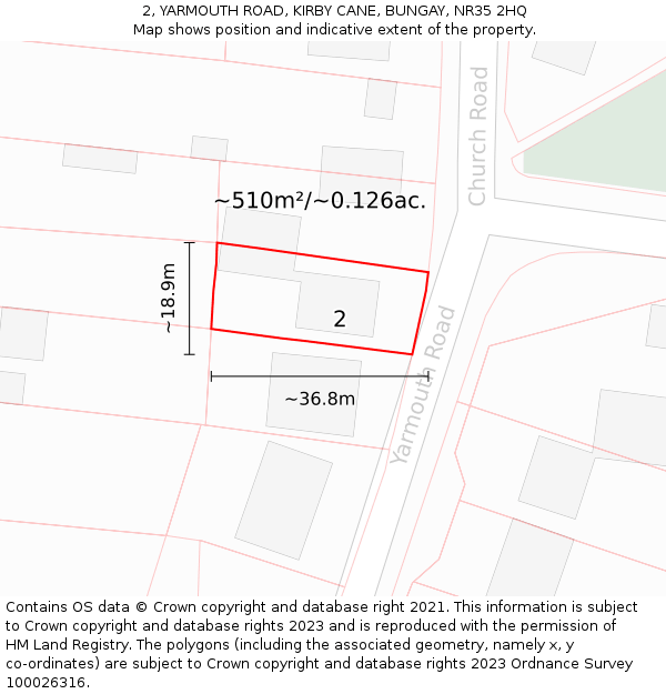 2, YARMOUTH ROAD, KIRBY CANE, BUNGAY, NR35 2HQ: Plot and title map