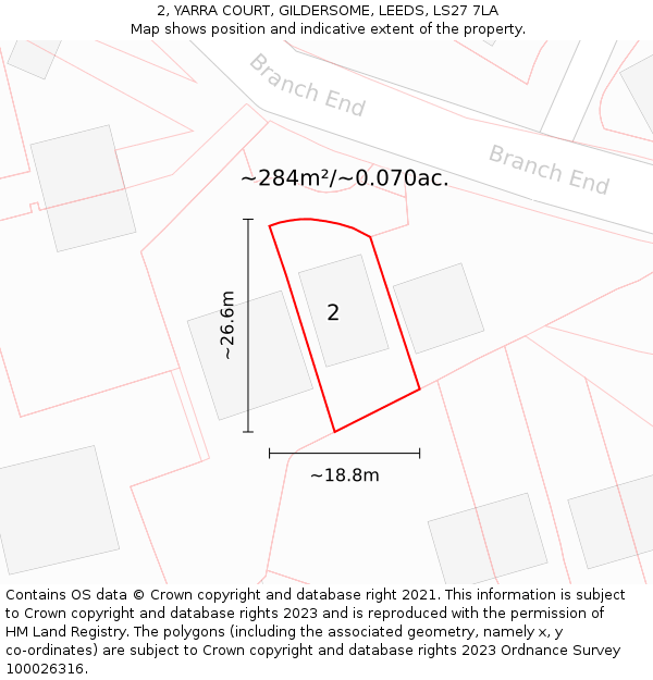 2, YARRA COURT, GILDERSOME, LEEDS, LS27 7LA: Plot and title map