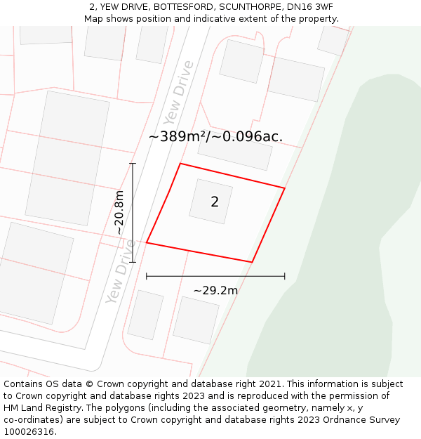 2, YEW DRIVE, BOTTESFORD, SCUNTHORPE, DN16 3WF: Plot and title map