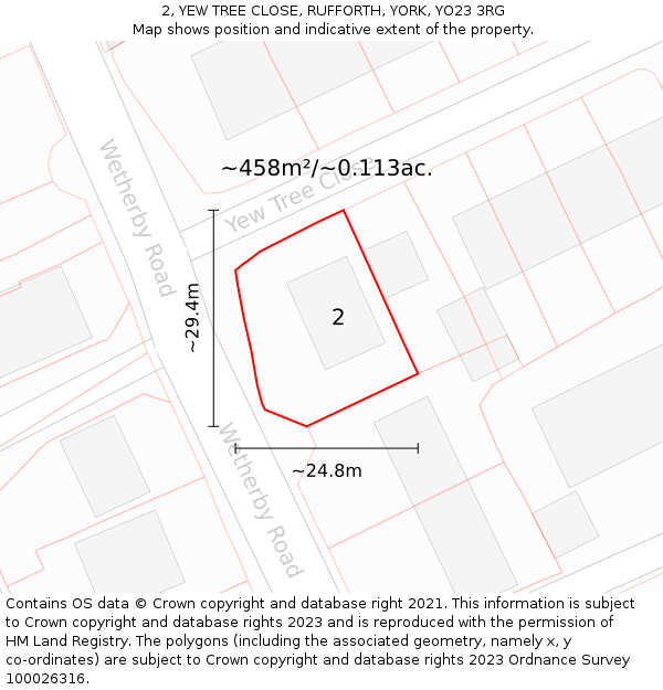 2, YEW TREE CLOSE, RUFFORTH, YORK, YO23 3RG: Plot and title map