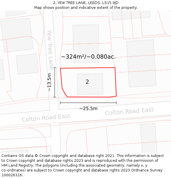 2, YEW TREE LANE, LEEDS, LS15 9JD: Plot and title map