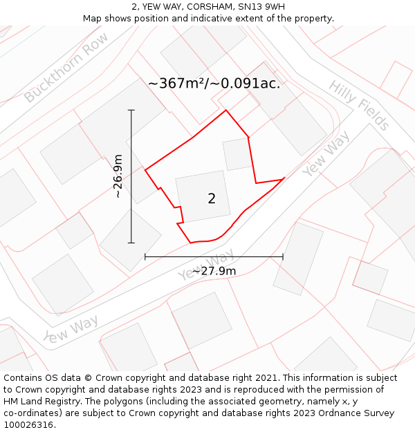 2, YEW WAY, CORSHAM, SN13 9WH: Plot and title map
