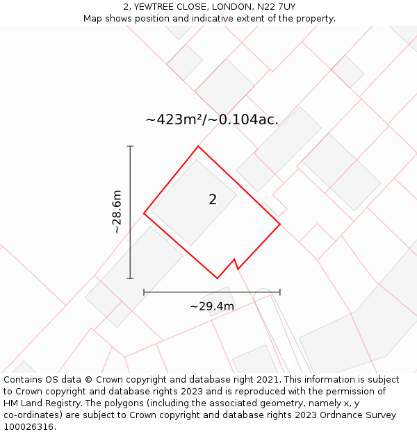 2, YEWTREE CLOSE, LONDON, N22 7UY: Plot and title map