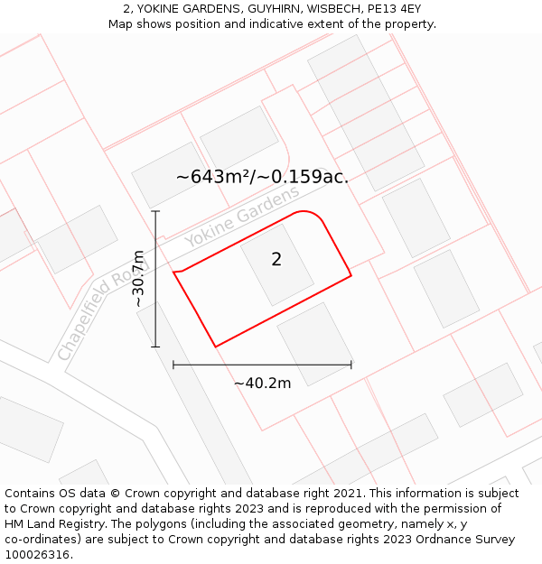 2, YOKINE GARDENS, GUYHIRN, WISBECH, PE13 4EY: Plot and title map