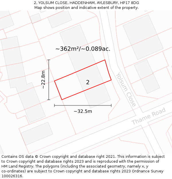 2, YOLSUM CLOSE, HADDENHAM, AYLESBURY, HP17 8DG: Plot and title map