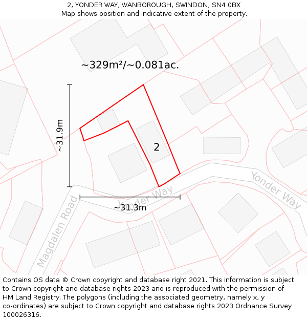 2, YONDER WAY, WANBOROUGH, SWINDON, SN4 0BX: Plot and title map