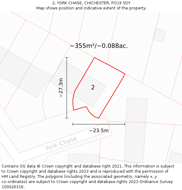 2, YORK CHASE, CHICHESTER, PO19 5DY: Plot and title map