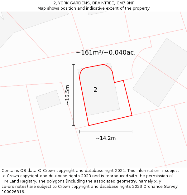 2, YORK GARDENS, BRAINTREE, CM7 9NF: Plot and title map