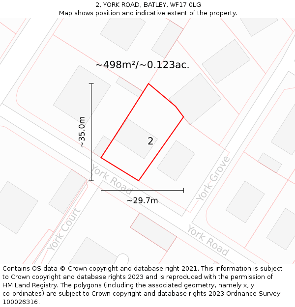2, YORK ROAD, BATLEY, WF17 0LG: Plot and title map