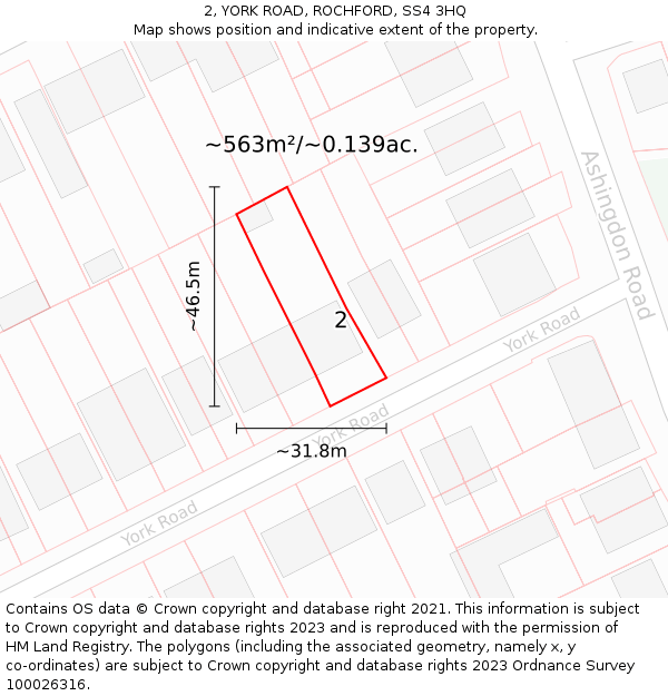 2, YORK ROAD, ROCHFORD, SS4 3HQ: Plot and title map