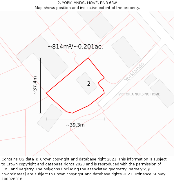 2, YORKLANDS, HOVE, BN3 6RW: Plot and title map
