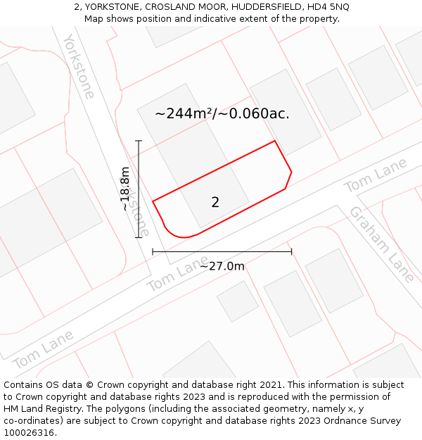 2, YORKSTONE, CROSLAND MOOR, HUDDERSFIELD, HD4 5NQ: Plot and title map