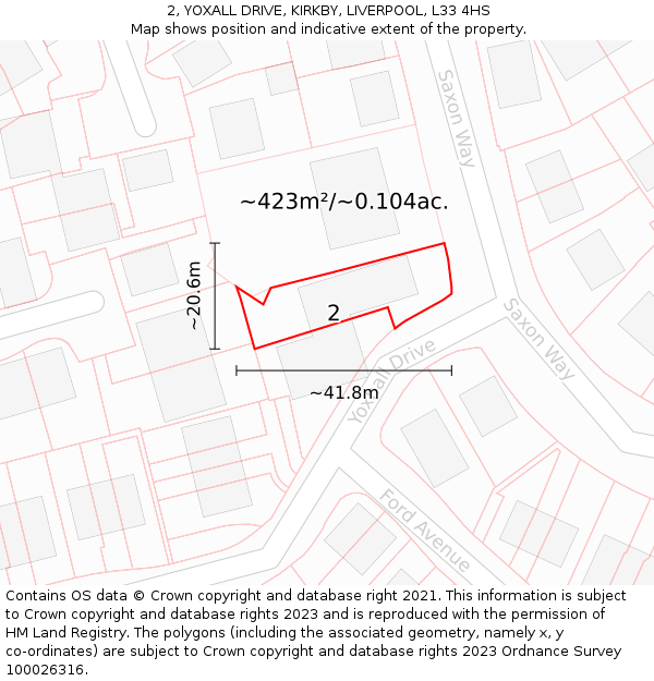 2, YOXALL DRIVE, KIRKBY, LIVERPOOL, L33 4HS: Plot and title map