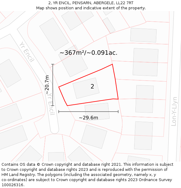 2, YR ENCIL, PENSARN, ABERGELE, LL22 7RT: Plot and title map