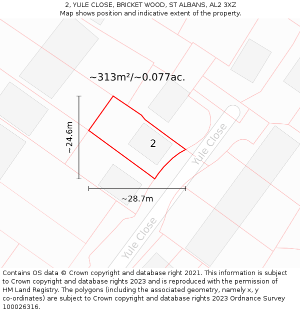 2, YULE CLOSE, BRICKET WOOD, ST ALBANS, AL2 3XZ: Plot and title map