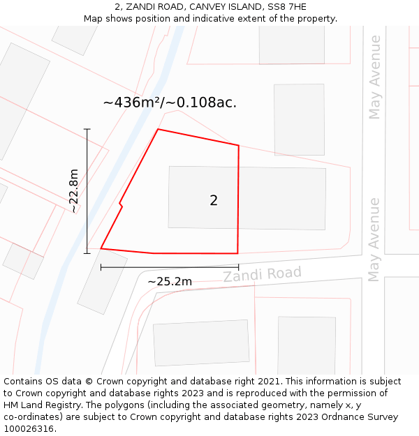 2, ZANDI ROAD, CANVEY ISLAND, SS8 7HE: Plot and title map