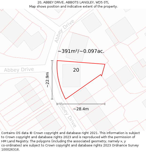 20, ABBEY DRIVE, ABBOTS LANGLEY, WD5 0TL: Plot and title map