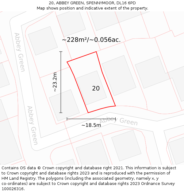 20, ABBEY GREEN, SPENNYMOOR, DL16 6PD: Plot and title map