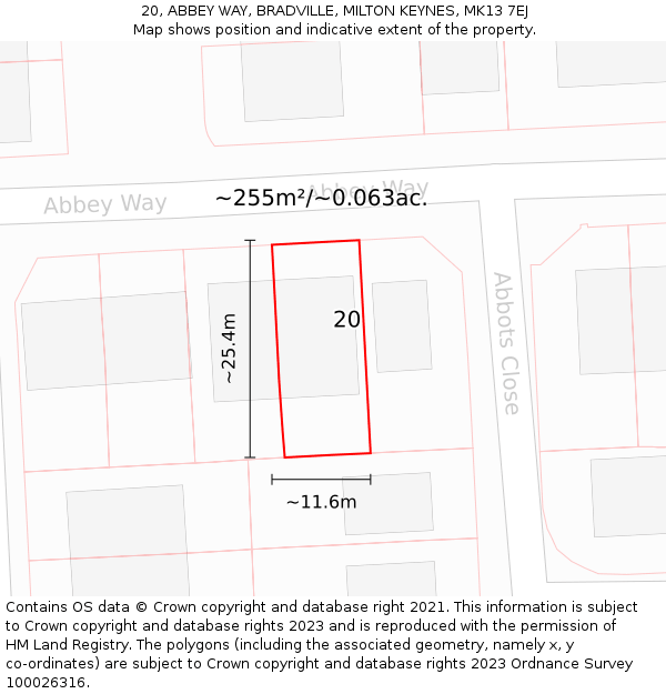 20, ABBEY WAY, BRADVILLE, MILTON KEYNES, MK13 7EJ: Plot and title map