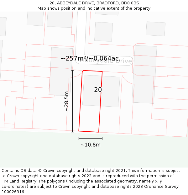 20, ABBEYDALE DRIVE, BRADFORD, BD8 0BS: Plot and title map