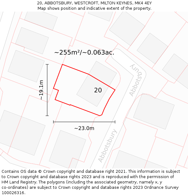 20, ABBOTSBURY, WESTCROFT, MILTON KEYNES, MK4 4EY: Plot and title map