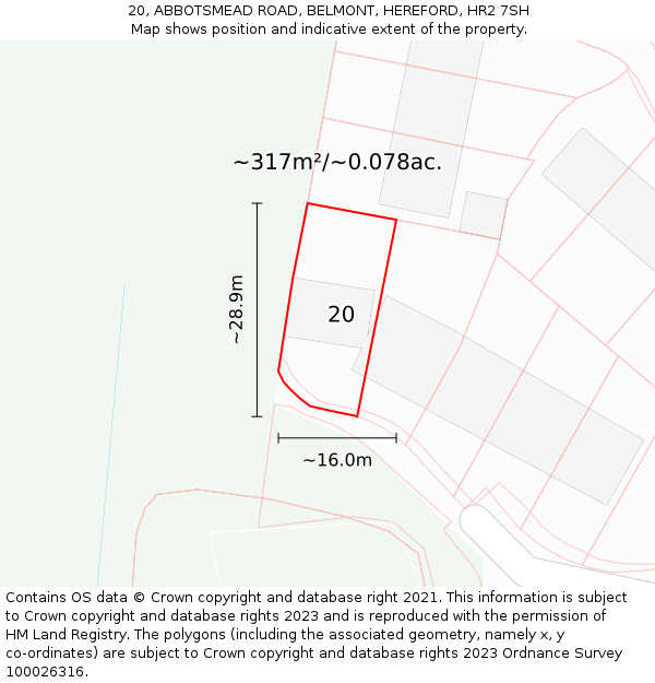 20, ABBOTSMEAD ROAD, BELMONT, HEREFORD, HR2 7SH: Plot and title map