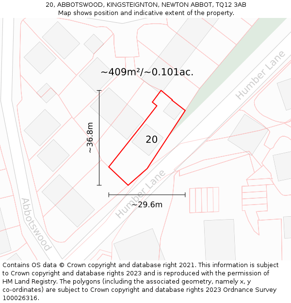 20, ABBOTSWOOD, KINGSTEIGNTON, NEWTON ABBOT, TQ12 3AB: Plot and title map