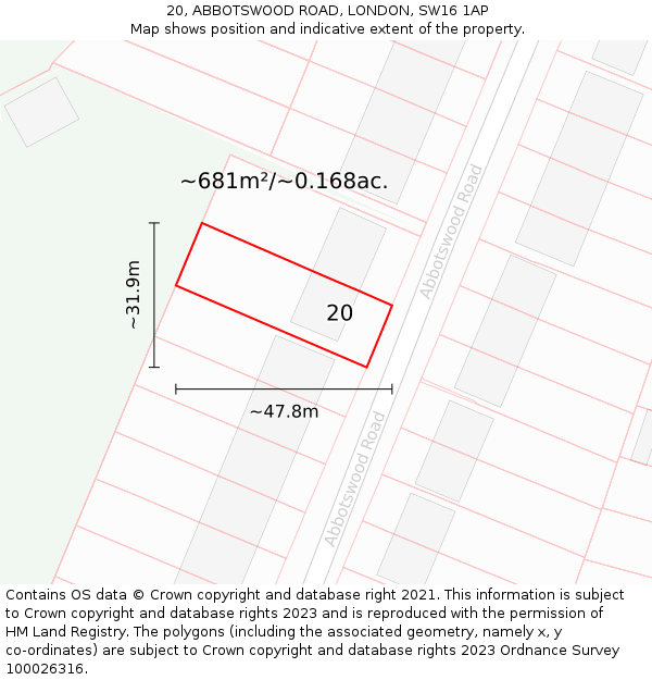 20, ABBOTSWOOD ROAD, LONDON, SW16 1AP: Plot and title map