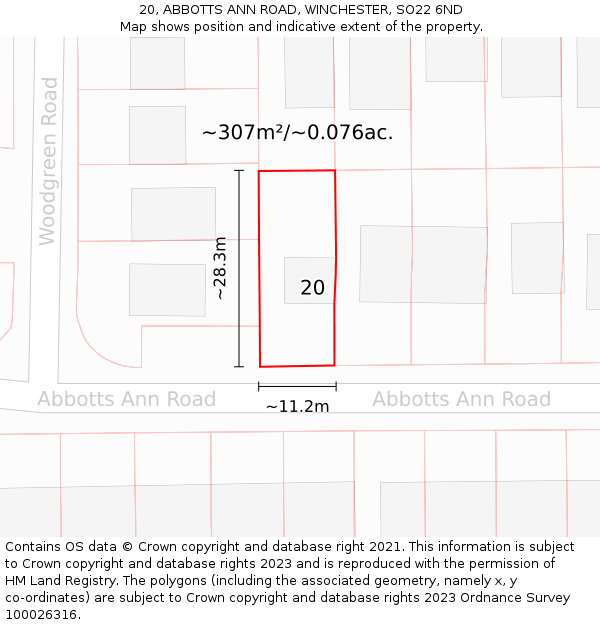 20, ABBOTTS ANN ROAD, WINCHESTER, SO22 6ND: Plot and title map