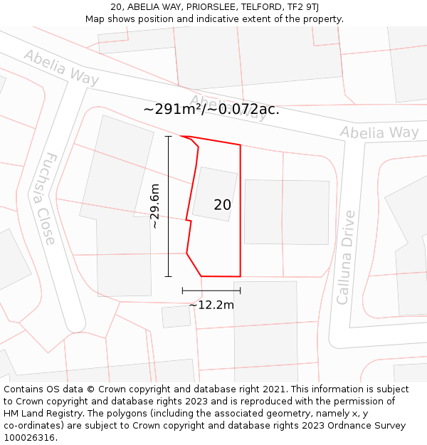 20, ABELIA WAY, PRIORSLEE, TELFORD, TF2 9TJ: Plot and title map