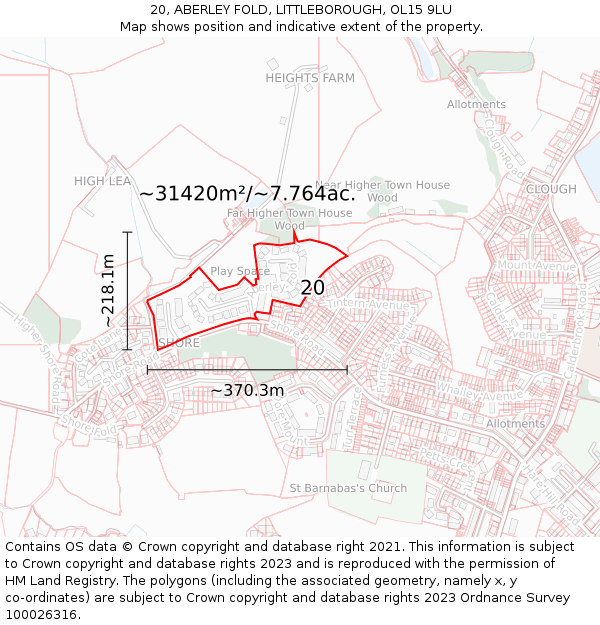 20, ABERLEY FOLD, LITTLEBOROUGH, OL15 9LU: Plot and title map