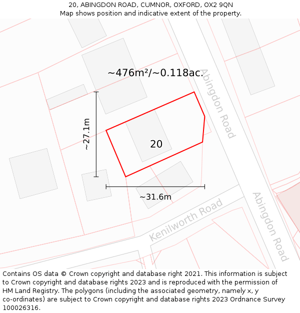 20, ABINGDON ROAD, CUMNOR, OXFORD, OX2 9QN: Plot and title map