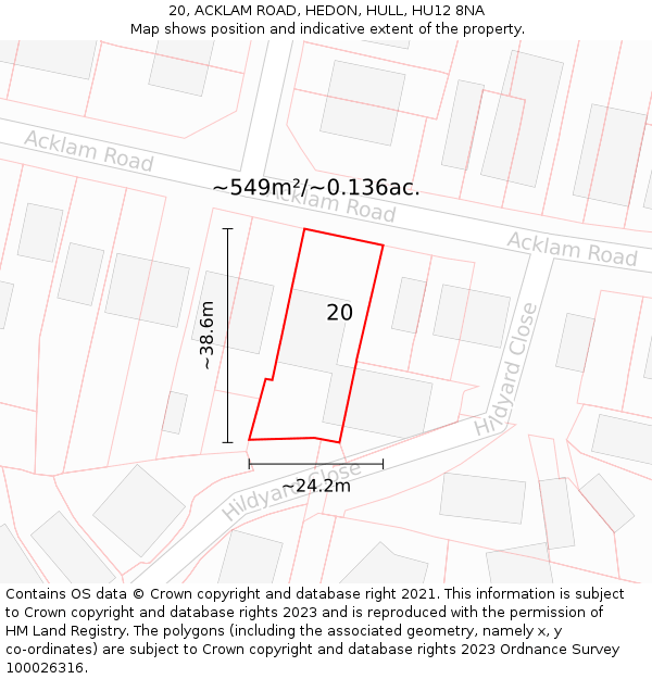 20, ACKLAM ROAD, HEDON, HULL, HU12 8NA: Plot and title map