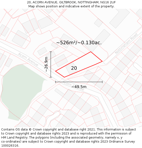 20, ACORN AVENUE, GILTBROOK, NOTTINGHAM, NG16 2UF: Plot and title map