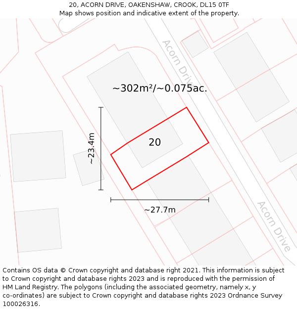 20, ACORN DRIVE, OAKENSHAW, CROOK, DL15 0TF: Plot and title map