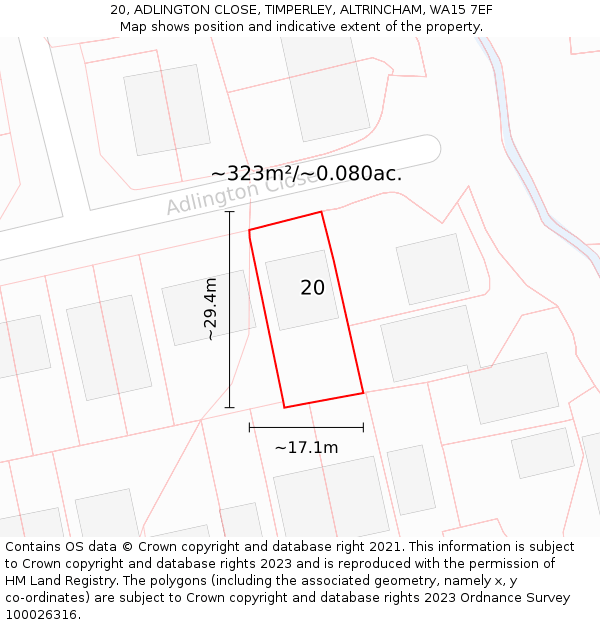 20, ADLINGTON CLOSE, TIMPERLEY, ALTRINCHAM, WA15 7EF: Plot and title map