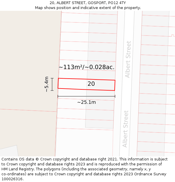 20, ALBERT STREET, GOSPORT, PO12 4TY: Plot and title map