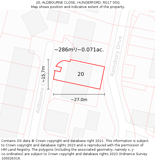 20, ALDBOURNE CLOSE, HUNGERFORD, RG17 0SQ: Plot and title map