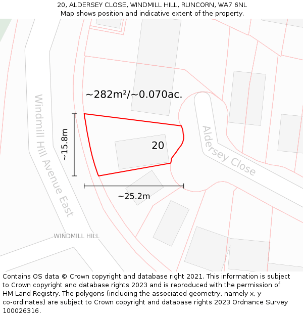 20, ALDERSEY CLOSE, WINDMILL HILL, RUNCORN, WA7 6NL: Plot and title map